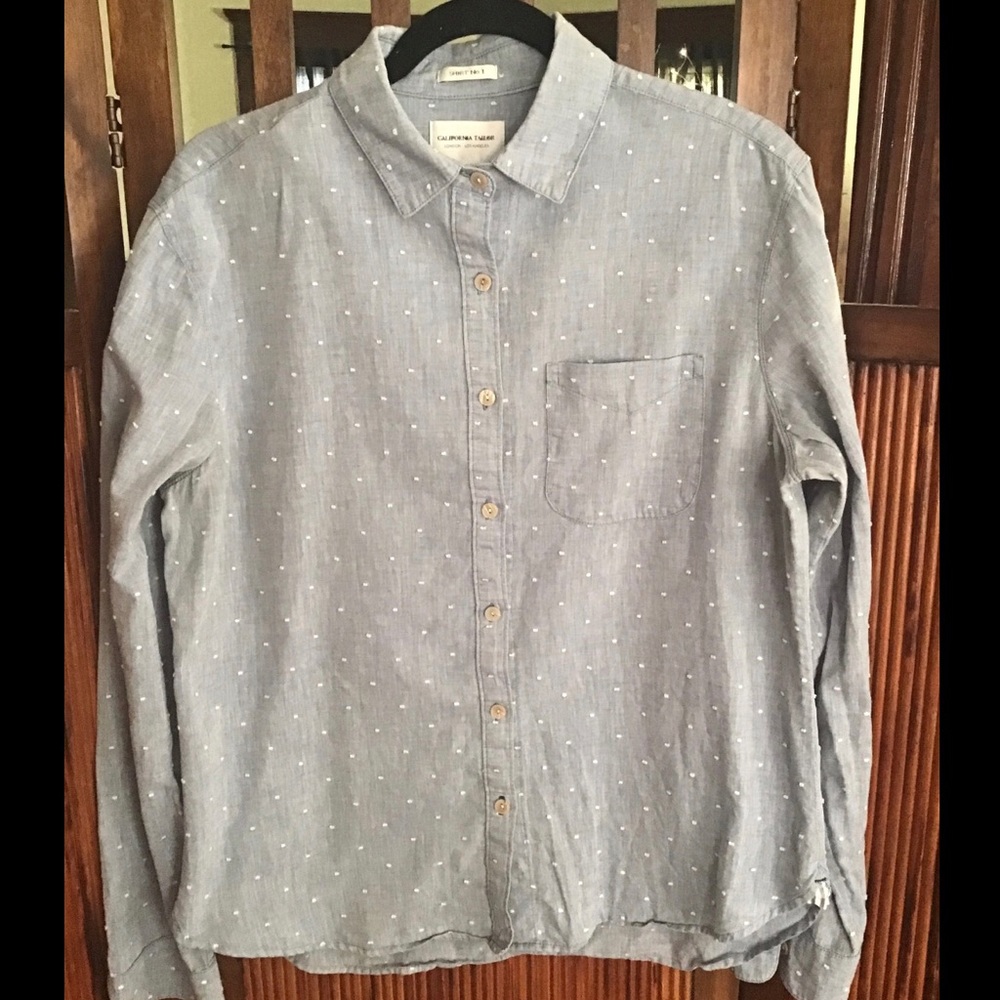 California Tailor Cotton Button Down Shirt, Blue with White Polka Dots